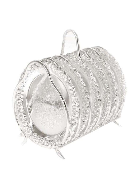 

Queen Anne Floral 6-Piece Coaster Set With Holder, Silver