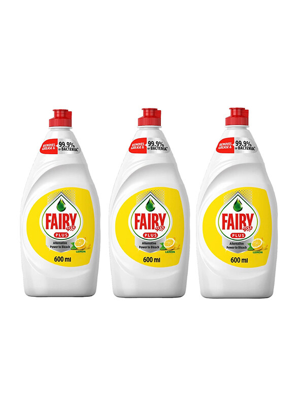 

Fairy Plus Lemon Dishwashing Liquid Soap with Alternative Power to Bleach, 3 x 600ml