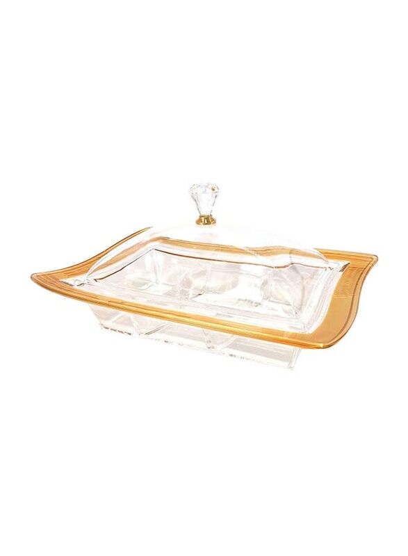 

LTR Gold Border with Cover 3 Compartments Serving Tray, hc1102-3, Gold/Clear