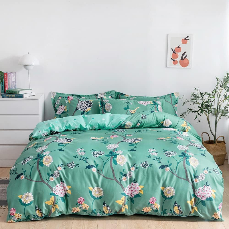 Aceir 6-Piece Microfibre Floral Duvet Cover Set, 1 Duvet Cover + 1 Flat Sheet + 4 Pillow Cover, Double, Multicolour