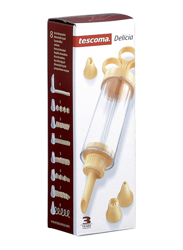 Tescoma Delicia 8 Nozzles Piston Cake Decorator, 630526, Yellow/Clear