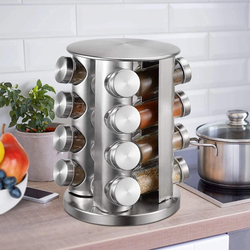 Rahalife Stainless Steel Rotating Spice Rack Set 16 Spice Jars Spice Containers Organizer Holder Set, Silver