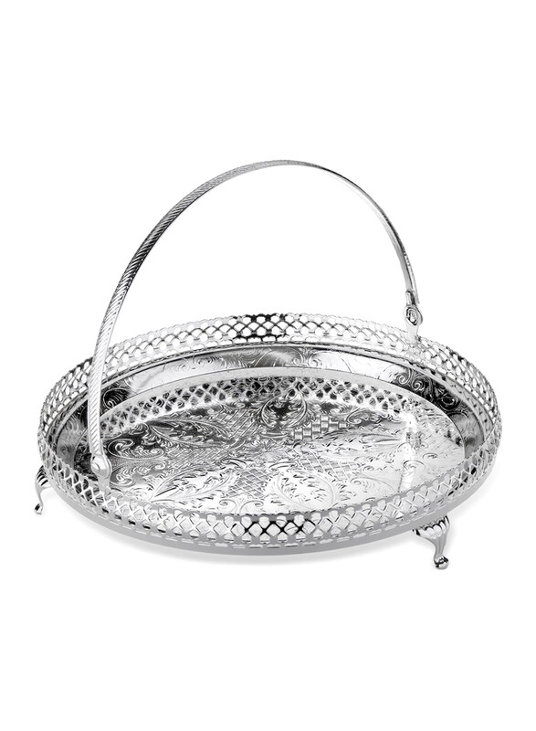 

Queen Inn Queen Anne Silver-Plated Round Gallery Tray with Handle, Silver