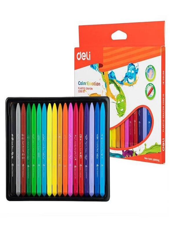Deli 18-Piece Plastic Crayons, Multicolour