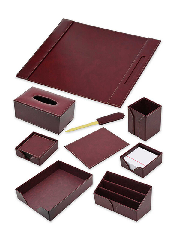 

FIS Executive Desk Sets, Bonded Leather, 9 Pieces, FSDSEXB221MR, Maroon