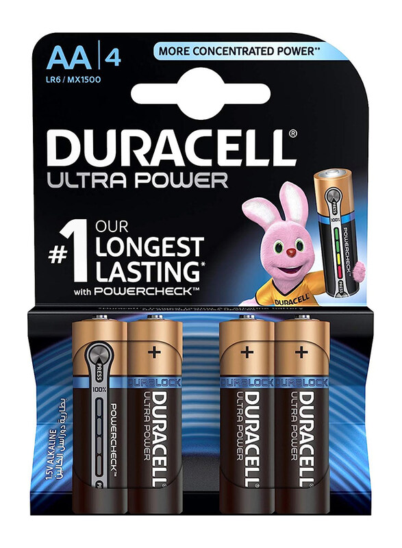 

Duracell Ultra Power AA Alkaline Batteries, 32018, 4 Piece, Black/Brown
