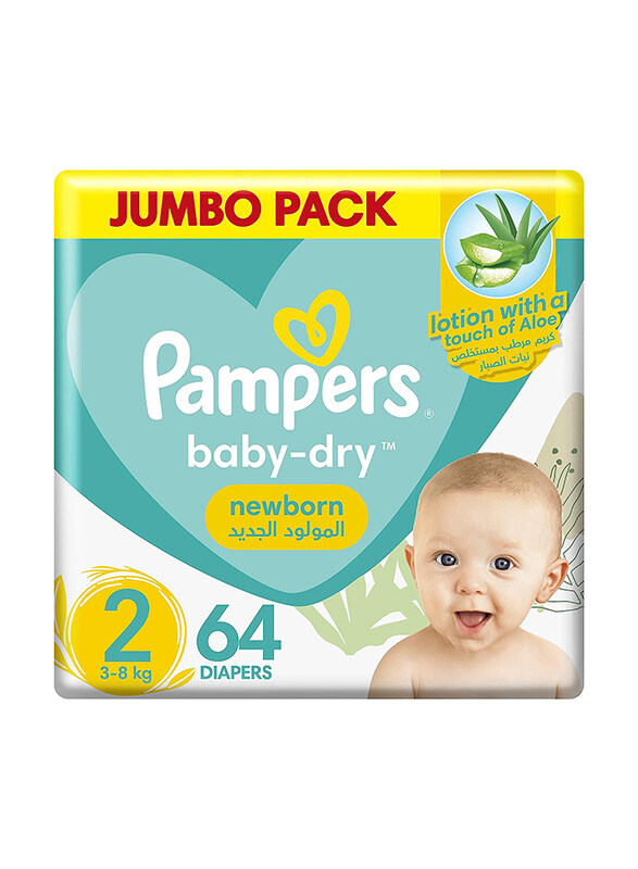

Pampers Baby-Dry Diapers with Aloe Vera Lotion & Leakage Protection, Size 2, 3-8 kg, 64 Count