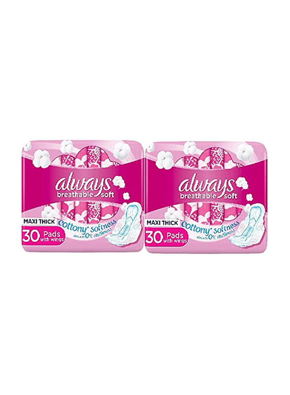 

Always Twin Pack Breathable Soft Maxi Thick Large Pads, 2 x 30 Pads