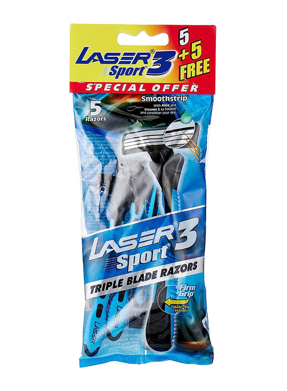 Laser Sport 3 Tripple Blade Disposable Shaving Razor, 10 Pieces