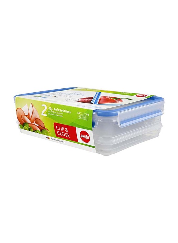 Emsa Clip & Close Stacking Food Container, 1.65L, Transparent/Blue