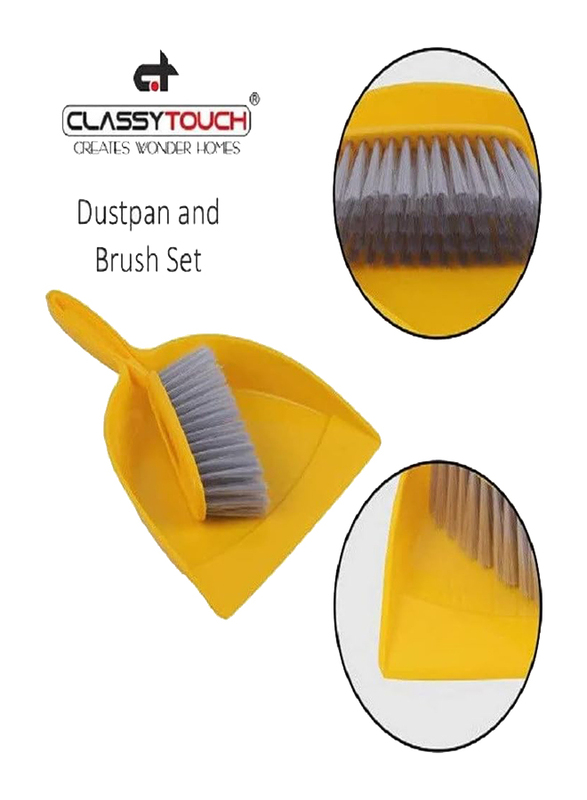 Classy Touch Dust Pan & Brush Set with Hand Broom with Durable Stiff Bristles