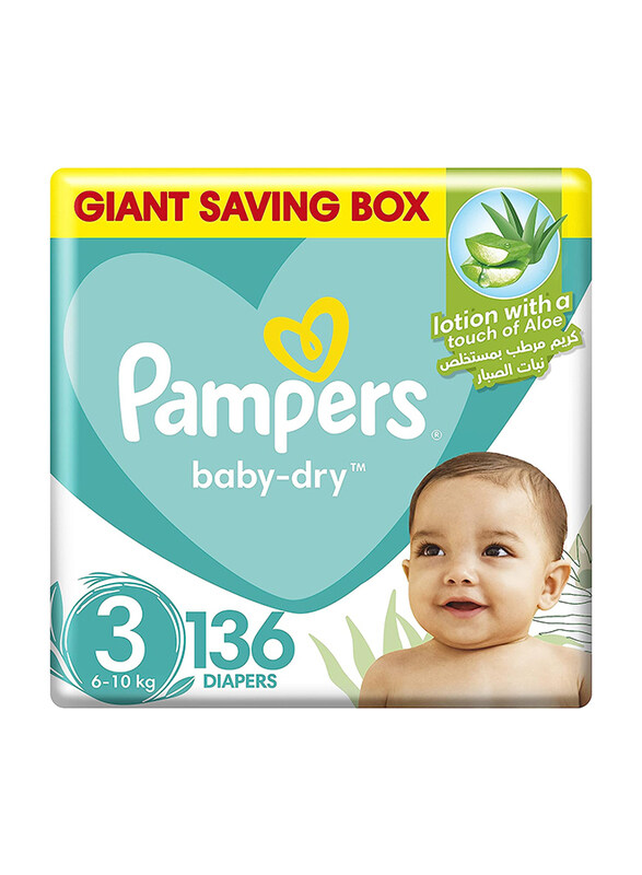 

Pampers Baby-Dry Diapers with Aloe Vera Lotion & Leakage Protection, Size 3, 6-10 kg, 136 Count