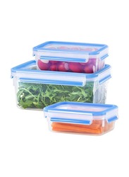 Emsa 3-Piece Clip & Close Food Storage Container Set, 1/2.3/3.7L, Transparent/Blue