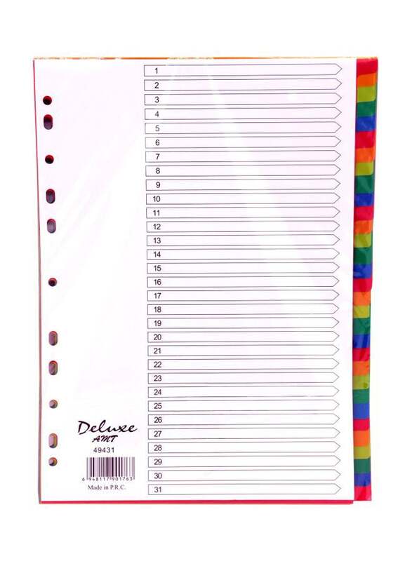 Deluxe PVC Colour Divider, 1-31 Tab, 10-Piece, 49431, Multicolour