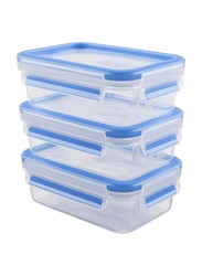 Emsa 3-Piece Clip & Close Food Containers Set, 0.55L, Transparent/Blue