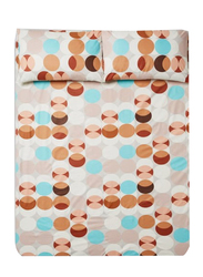 Aceir 3-Piece Printed Cotton Bedsheet Set, Queen, 180 x 200 x 25cm, Brown/White