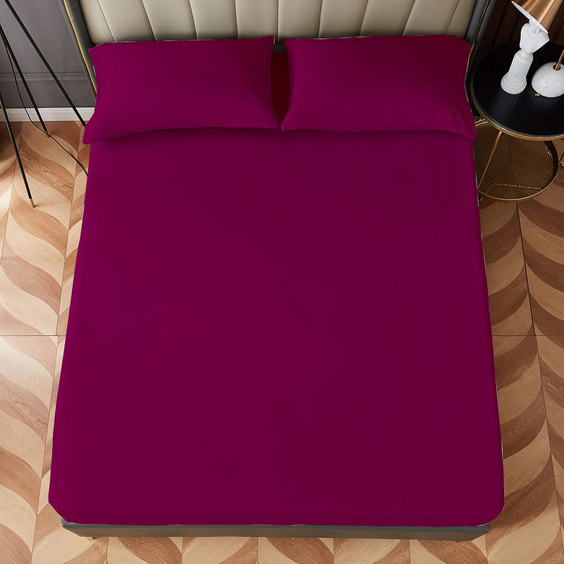 Aceir 3-Piece Microfiber Fitted Bedsheet Set, King, 200 x 200 + 30cm, Plum