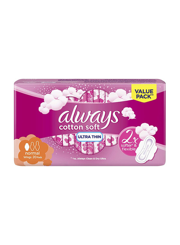 

Always Ultra Cotton Soft Sanitary Pads with Wings, Normal, 20 Pieces