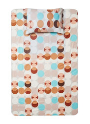 Aceir 2-Piece Printed Cotton Bedsheet Set, 1 Bedsheet + 1 Pillow Case, Single, 147 x 254cm, Brown/White