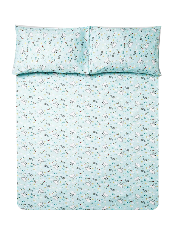 Aceir 3-Piece 180 TC Premium Collection Printed Cotton Bedsheet Set, 1 Bedsheet + 2 Pillow Cases, Queen, Cloud Box