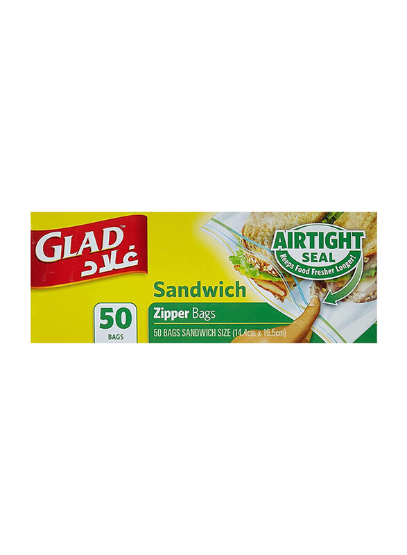 

Glad Zipper Sandwich Bags, 14.4x16.5cm, 50 Bags