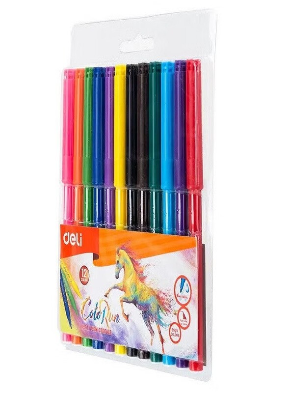 Deli 12-Pieces Sketch Pen in Pvc Bag, Multicolour