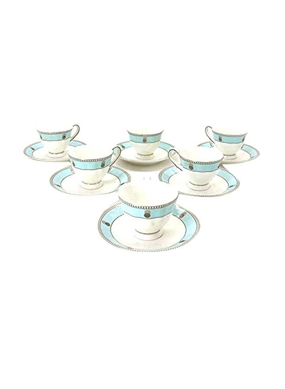 Kitchen Souq 12 Piece Tea Cup & Saucer Set, White/Blue