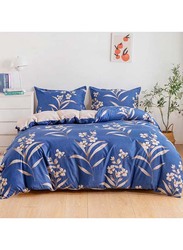 Aceir 4-Piece Vibrant Design Duvet Cover Set, Single Size 1 Fitted Bedsheet + 2 Pillow Cases, Dark Blue/Gold