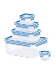 Emsa 5-Piece Clip & Close Food Containers Set, 0.15/0.25/0.55/1/3.7L, Transparent/Blue