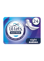 Lil-lets Maxi Night Maxi Thick Super Soft Pads with Wings, 24 Pieces