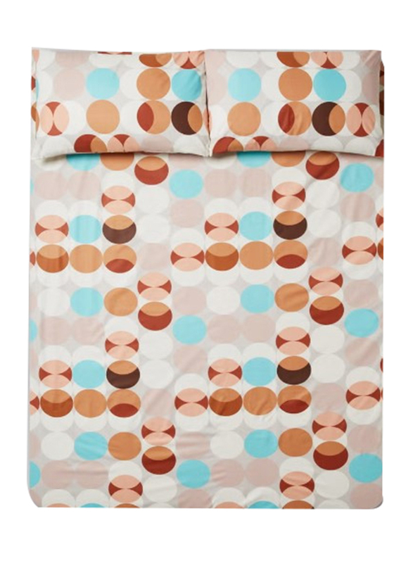 Aceir 3-Piece Printed Cotton Bedsheet Set, Queen, 279 x 254cm, Brown/White