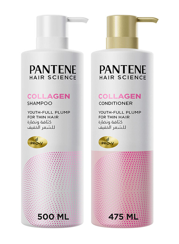 

Pantene Hair Science Collagen Shampoo & Conditioner Set for All Hair Types, 500ml + 475ml, 2 Pieces