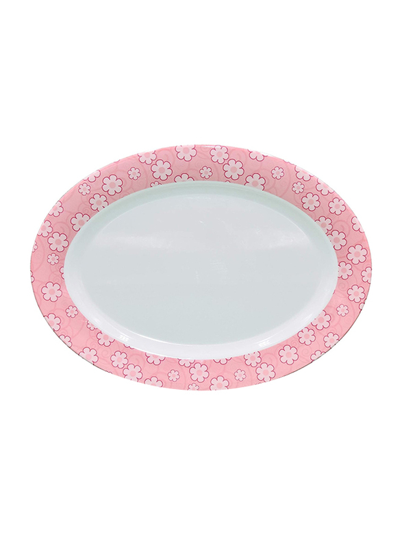 Malaplast Thailand 12-inch Oval Platter, Pink/White