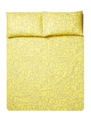 Aceir 3-Piece 180 TC Premium Collection Blue Circle Cotton Flat Bedsheet Set, 1 Bedsheet + 2 Pillow Cases, Queen, Yellow