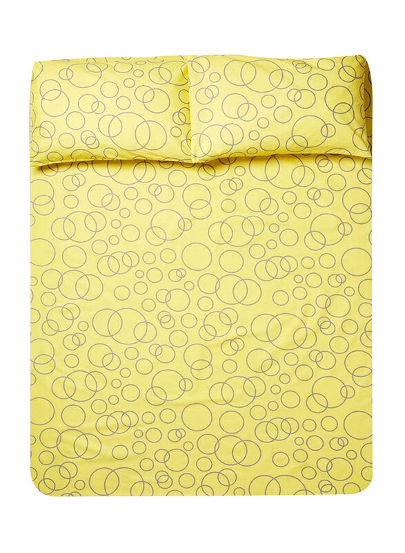 

Aceir 3-Piece 180 TC Premium Collection Blue Circle Cotton Fitted Bedsheet Set, 1 Bedsheet + 2 Pillow Cases, Queen, Yellow