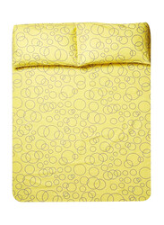 Aceir 3-Piece 180 TC Premium Collection Blue Circle Cotton Fitted Bedsheet Set, 1 Bedsheet + 2 Pillow Cases, Queen, Yellow