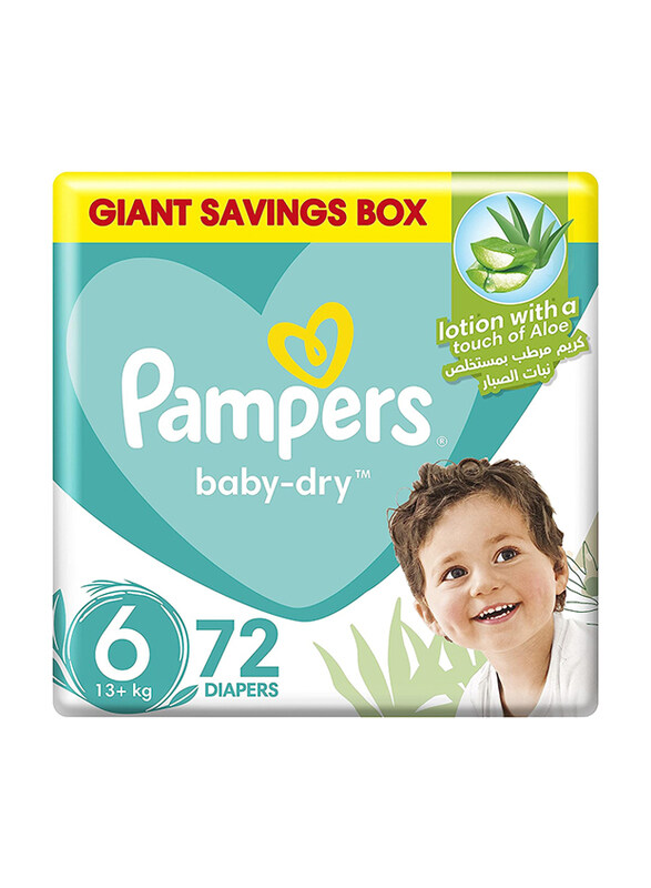 

Pampers Baby-Dry Diapers with Aloe Vera Lotion & Leakage Protection, Size 6, 13+ kg, 72 Count