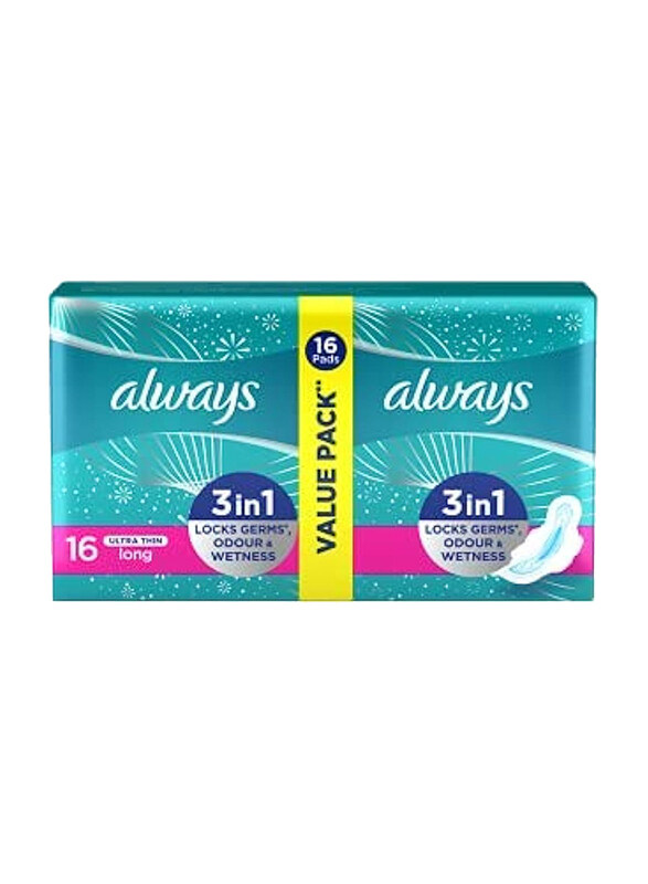 

Always Clean & Dry Ultra Thin Sanitary Pads, Large, 16 Pieces