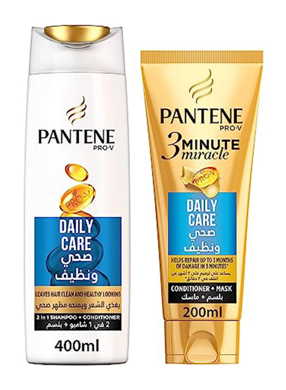 

Pantene Pro-V 3 Minute Miracle Daily Care 2 in 1 Conditioner & Shampoo with Face Mask, 2 Pieces