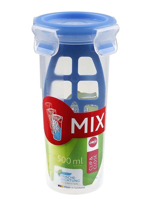 Emsa Clip & Close Mixing Jar, 0.5L, Transparent/Blue