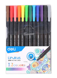 Deli 12-Piece Fine Liner Pen Set, EQ900-12, Multicolour