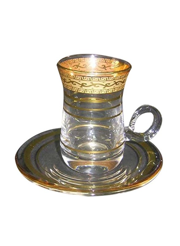 Royal Crystal 12 Piece Bohemia Tea Cups & Saucer Set, 5406119, Clear/Gold