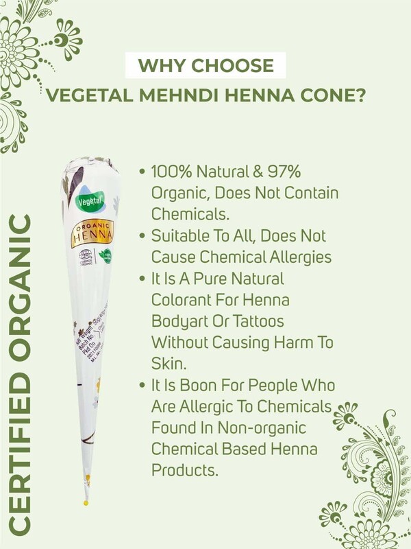 Vegetal Organic Henna Mehandi Cone 100% Natural, 50g, Mehandi Red