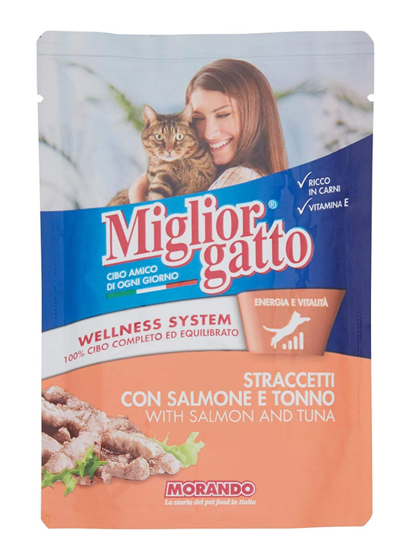Miglior Gatto Salmon & Tuna Strips Cats Wet Food, 100g