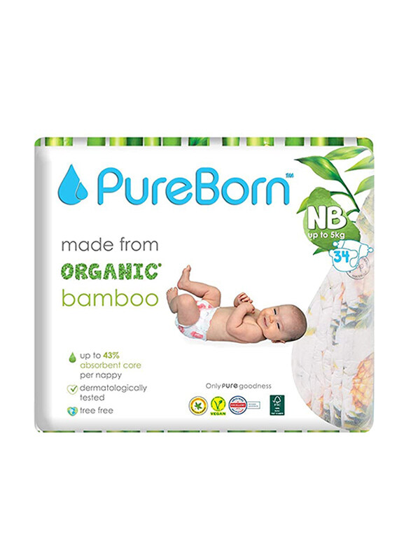 

Pureborn Organic Bamboo Diapers, NB, 0-4.5 kg, 34 Count