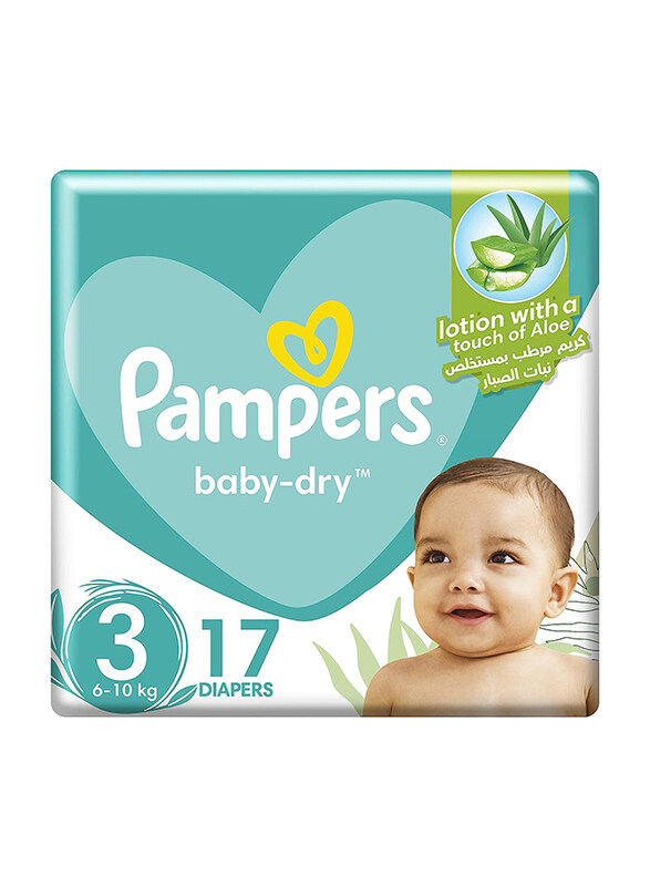 

Pampers Baby-Dry Diapers with Aloe Vera Lotion & Leakage Protection, Size 3, 6-11 kg, 17 Count