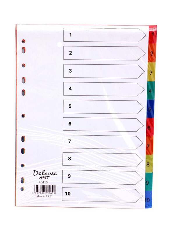 Deluxe PVC Colour Divider with Number, 1-10 Tab, 10-Piece, 46410, Multicolour