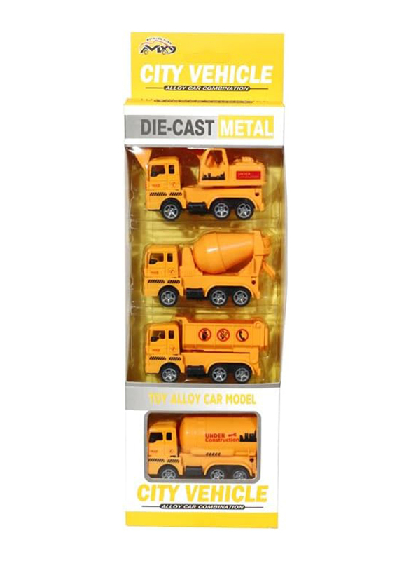Rahalife 4-Piece Diecast Engineering Construction Vehicles Truck Toys Set, Yellow