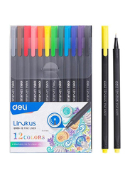Deli 12-Piece Fine Liner Pen Set, EQ900-12, Multicolour