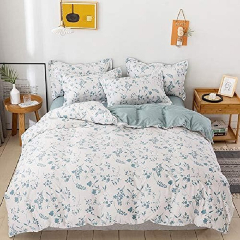 Aceir 6-Piece Microfiber Super Soft Long Lasting Printed Design Bedding Duvet Set, 1 Duvet Cover 220 x 240cm + 1 Fitted Sheet 200 x 200 + 30cm, 4 Pillowcases 50 x 75cm, King, White/Blue